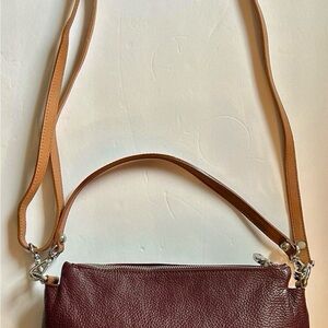 Valentina Women's Burgundy Leather Crossbody Bag with Tan Strap